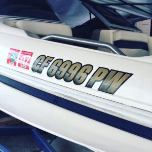 STIFFIE Techtron Orange Crush/Black SUPER STICKY 3" Alpha Numeric Registration Identification Numbers Stickers Decals for Sea-Doo SPARK, Inflatable Boats, RIBs, Hypalon/PVC, PWC and Boats.