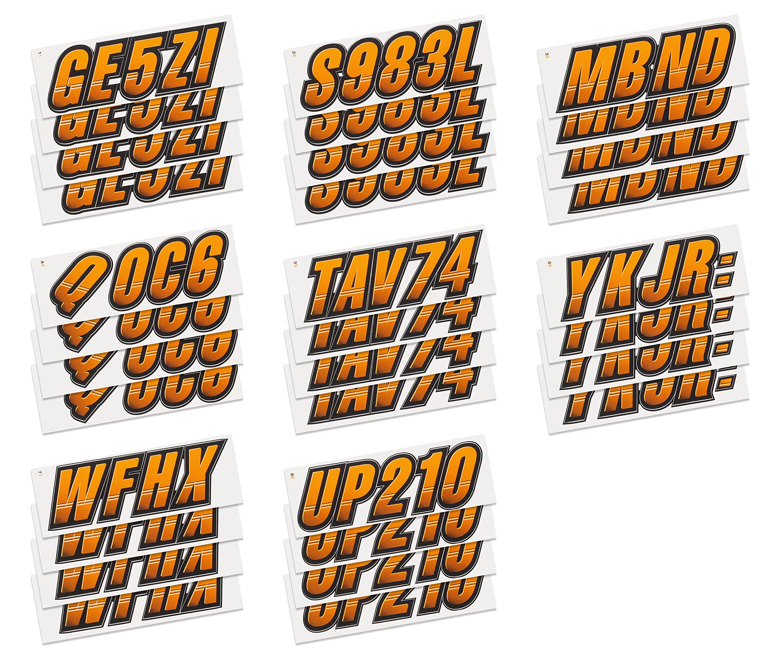 STIFFIE Techtron Orange Crush/Black SUPER STICKY 3" Alpha Numeric Registration Identification Numbers Stickers Decals for Sea-Doo SPARK, Inflatable Boats, RIBs, Hypalon/PVC, PWC and Boats.