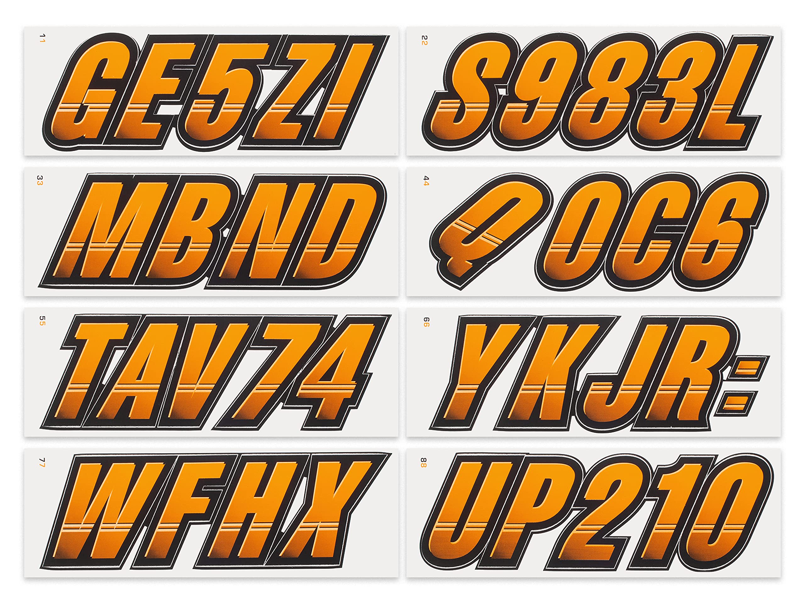 STIFFIE Techtron Orange Crush/Black SUPER STICKY 3" Alpha Numeric Registration Identification Numbers Stickers Decals for Sea-Doo SPARK, Inflatable Boats, RIBs, Hypalon/PVC, PWC and Boats.