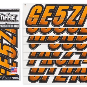 STIFFIE Techtron Orange Crush/Black SUPER STICKY 3" Alpha Numeric Registration Identification Numbers Stickers Decals for Sea-Doo SPARK, Inflatable Boats, RIBs, Hypalon/PVC, PWC and Boats.