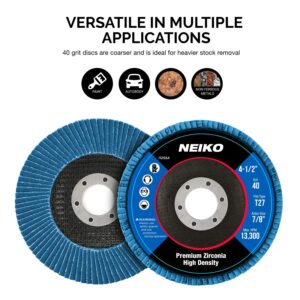 NEIKO 11255A 10 Pack Jumbo Zirconia Flap Discs 4-1/2 for Angle Grinder, 40 Grit Flapper Wheel, Flat T27 Grinding Wheel 4.5 Inch Flap Disc, 7/8" Arbor Grinding Disc, Flap Wheel for Wood & Metal Sanding