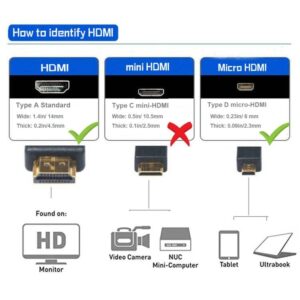 Angled Micro HDMI to HDMI Cable;Seadream 2Pack 1Foot 90 Degree Down Angle Micro HDMI Male to HDMI Male Cable Connector (2Pack Down Angled)