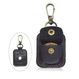 aa medallion or coin holder, leather key chain snap open leather case (black)