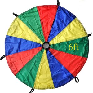 GSi Kids Play Parachute Rainbow Parachute Toy Tent Game for Children Gymnastic Cooperative Play and Outdoor Playground Activities (Rainbow 6 Feet) (6 Feet Parachute)