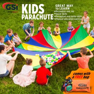 GSi Kids Play Parachute Rainbow Parachute Toy Tent Game for Children Gymnastic Cooperative Play and Outdoor Playground Activities (Rainbow 6 Feet) (6 Feet Parachute)