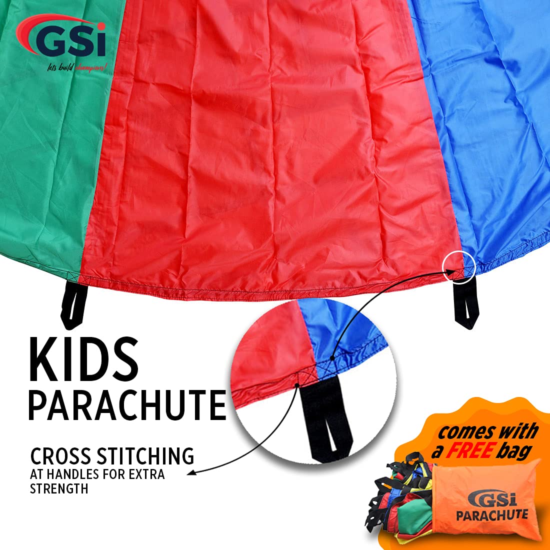 GSi Kids Play Parachute Rainbow Parachute Toy Tent Game for Children Gymnastic Cooperative Play and Outdoor Playground Activities (Rainbow 6 Feet) (6 Feet Parachute)