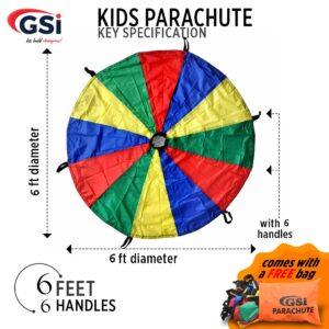 GSi Kids Play Parachute Rainbow Parachute Toy Tent Game for Children Gymnastic Cooperative Play and Outdoor Playground Activities (Rainbow 6 Feet) (6 Feet Parachute)