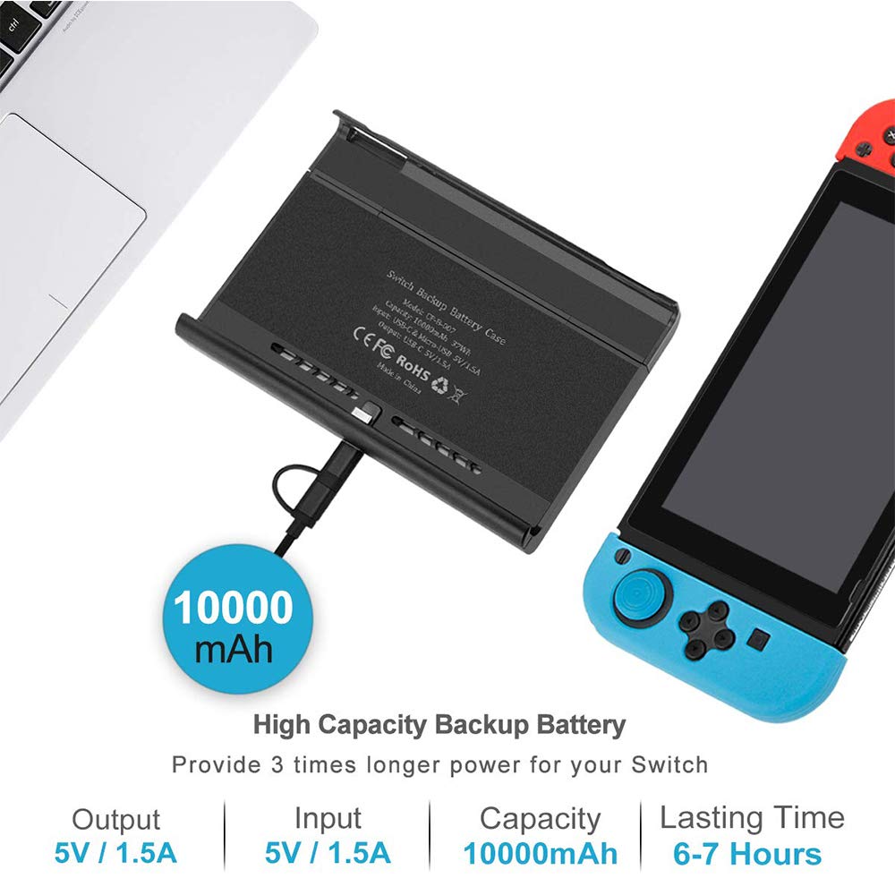 ID CHINSION 10000mAh Battery Pack for Nintendo Switch & OLED, Portable Pop-Up Backup Extended Battery Charger Case for Switch Games and Accessories, Black