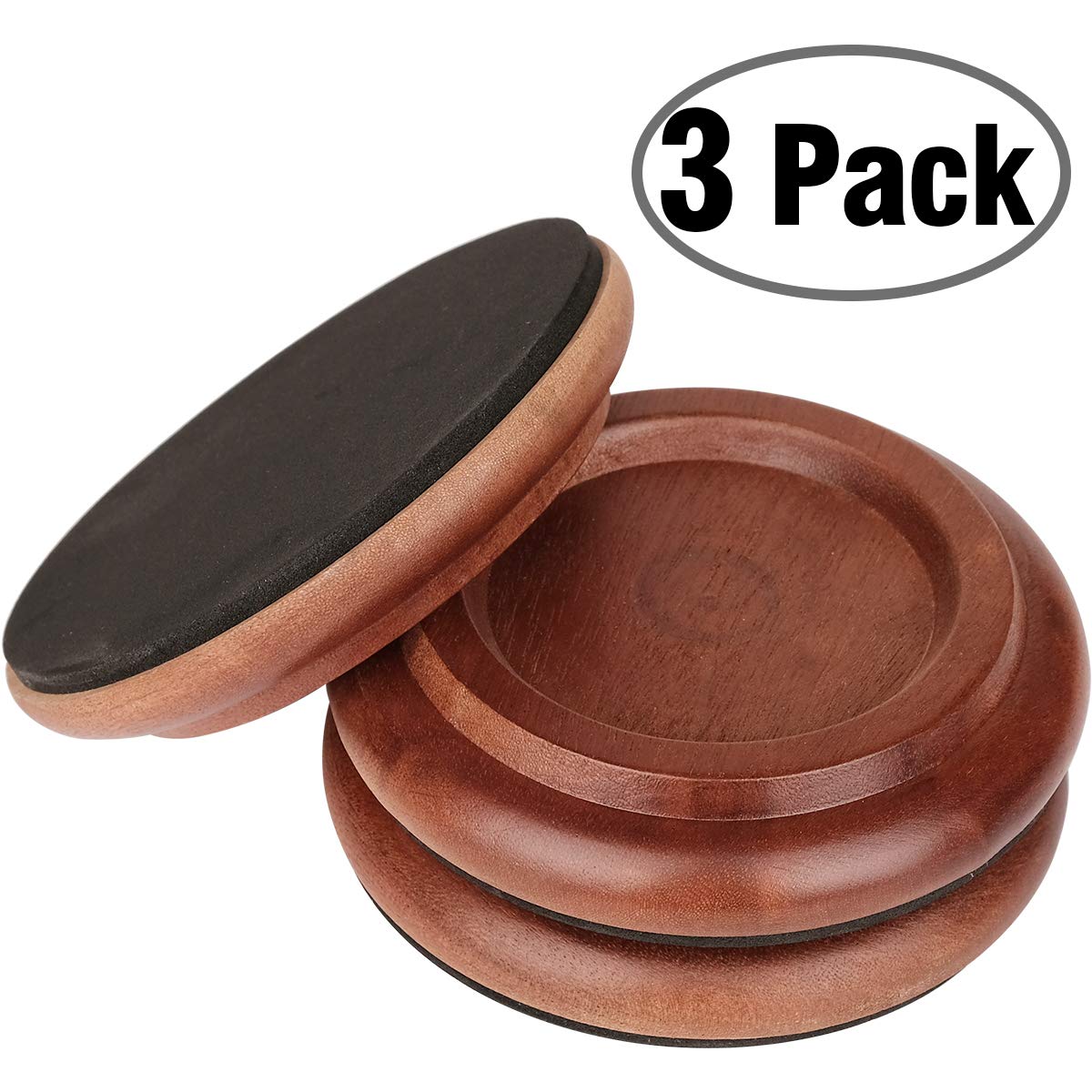 Eison Grand Piano Caster Cups, Solid Sapeliwood Piano Caster with Non-Slip & Anti-Noise Foam Floor Protectors for Hardwood Floor, Set of 3