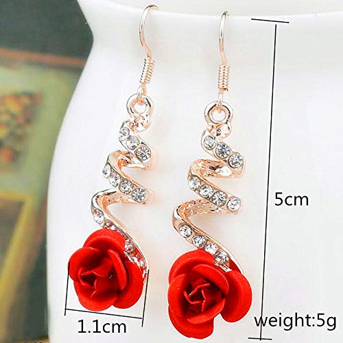 Vintage Red 3D Rose Drop Earrings For Women Statement Dangle Earrings With Crystal Rhinestone Valentine's Day Gift