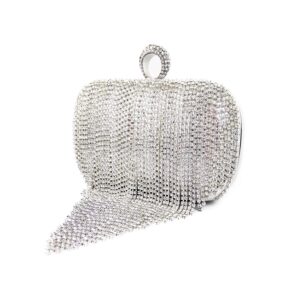 zebrum womens evening clutch bag designer evening handbag hand bag,lady party wedding clutch purse (silver- rhinestone tassel)