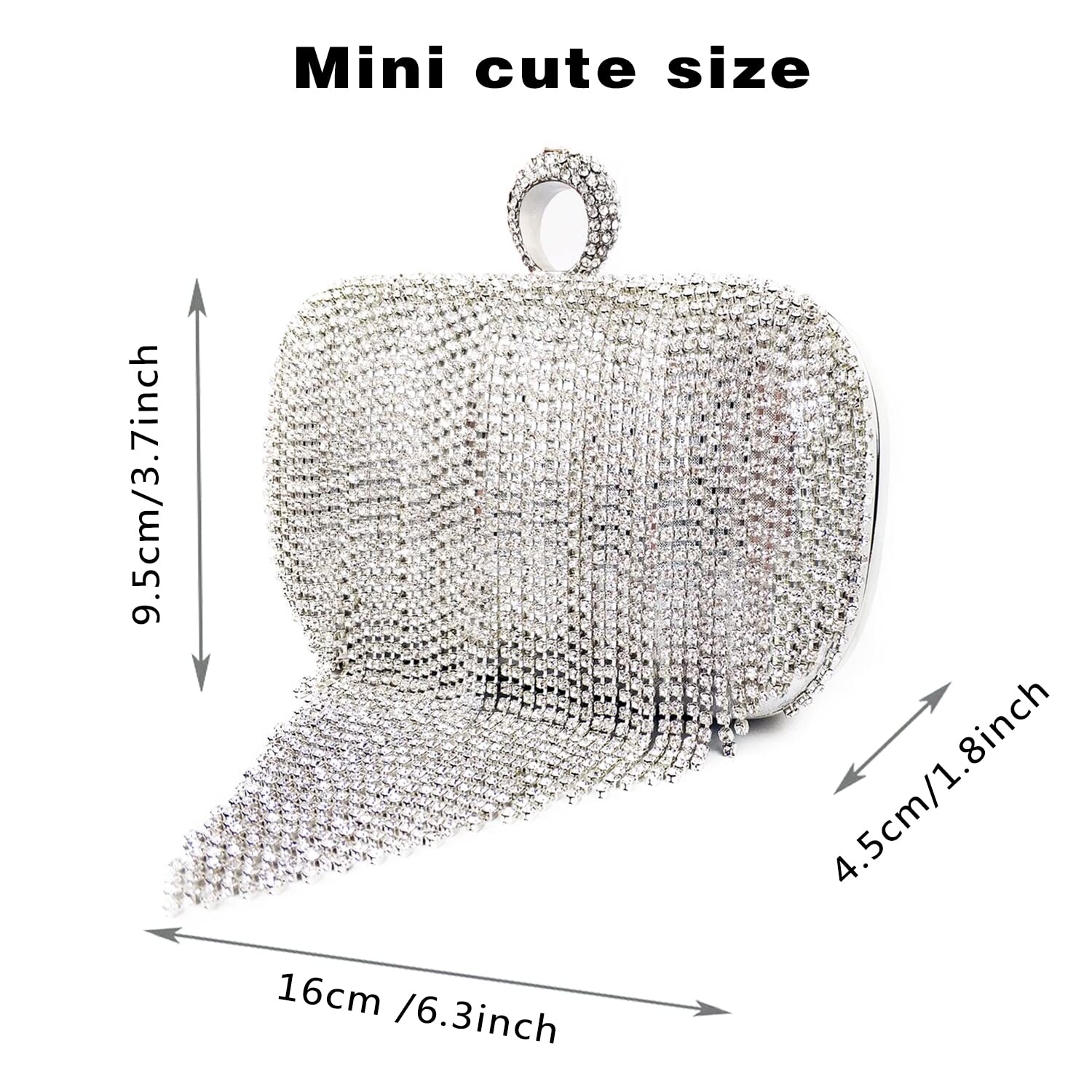 zebrum Womens Evening Clutch Bag Designer Evening Handbag Hand Bag,Lady Party Wedding Clutch Purse (Silver- Rhinestone Tassel)