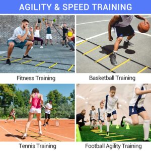 Ohuhu Agility Ladder Speed Training Set: 12 Rung 20ft Soccer Training Equipment with 12 Cones, 4 Steel Stakes, Instruction Manual & Carrying Bag for Soccer Football Exercise Sports Footwork Training