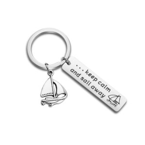 Gzrlyf Sailboat Keychain Nautical Keychain Boat Keychain Keep Calm And Sail Away Jewelry Captain Gift Skipper Gift Sailor Gift (Sailboat keychain)