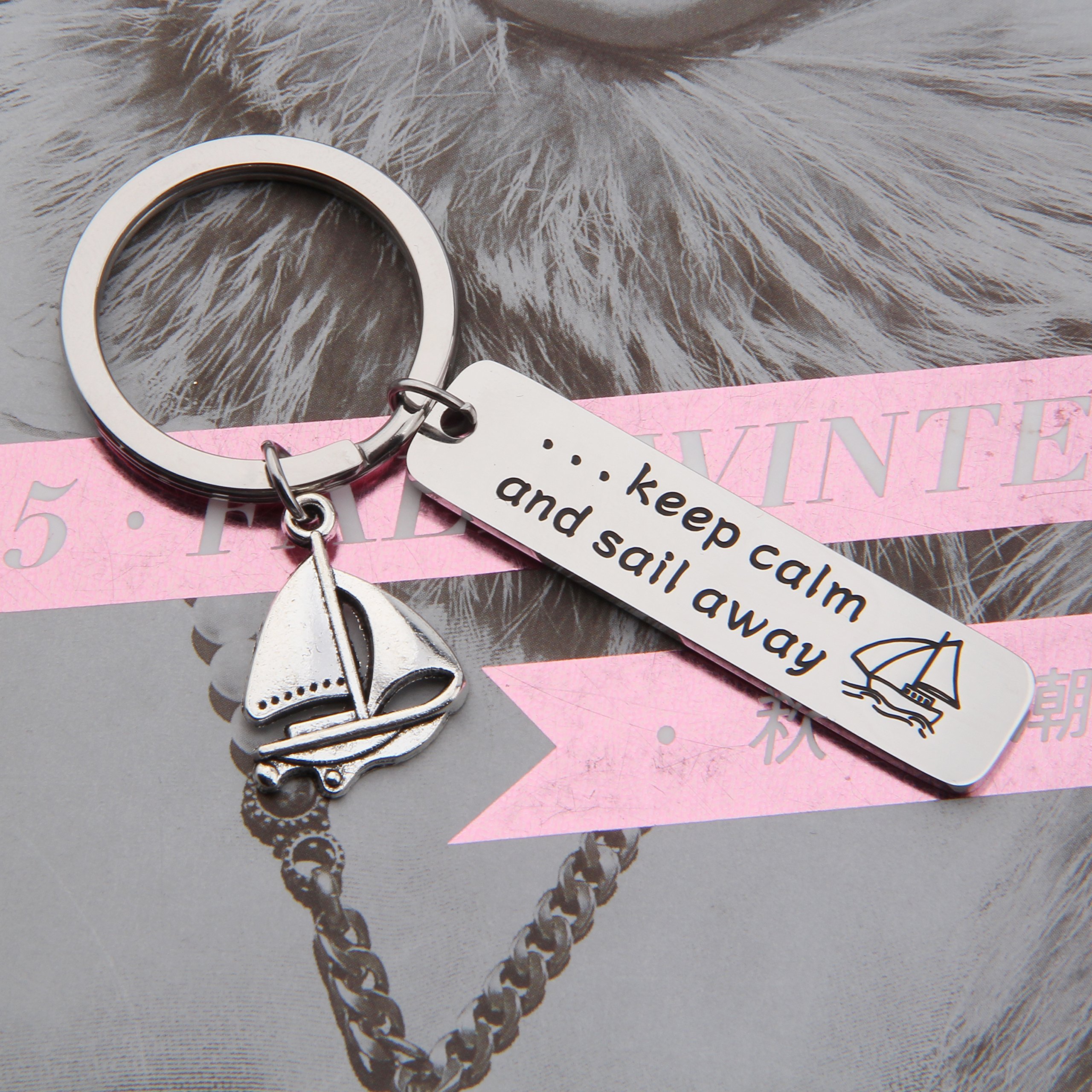 Gzrlyf Sailboat Keychain Nautical Keychain Boat Keychain Keep Calm And Sail Away Jewelry Captain Gift Skipper Gift Sailor Gift (Sailboat keychain)