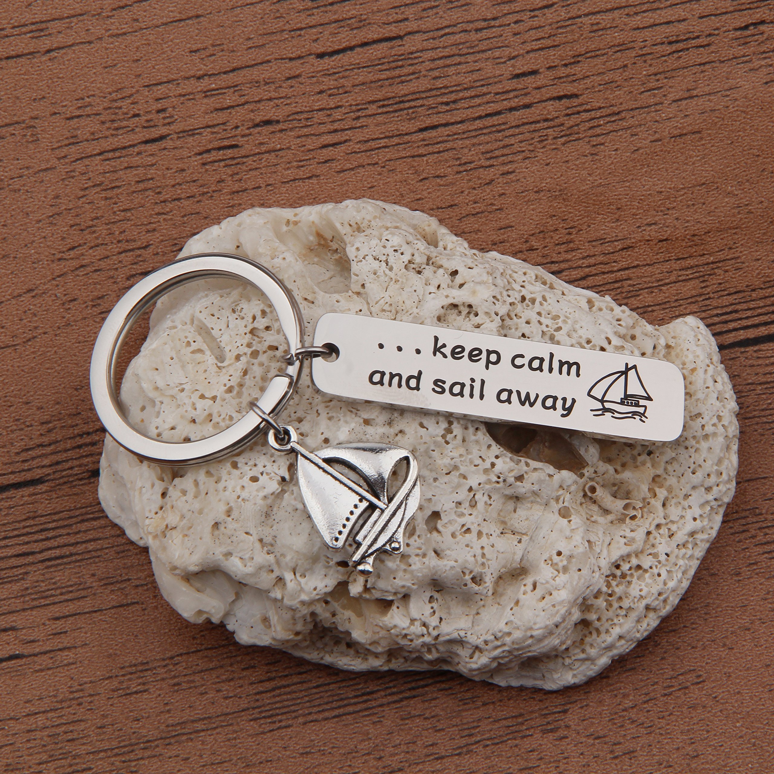 Gzrlyf Sailboat Keychain Nautical Keychain Boat Keychain Keep Calm And Sail Away Jewelry Captain Gift Skipper Gift Sailor Gift (Sailboat keychain)