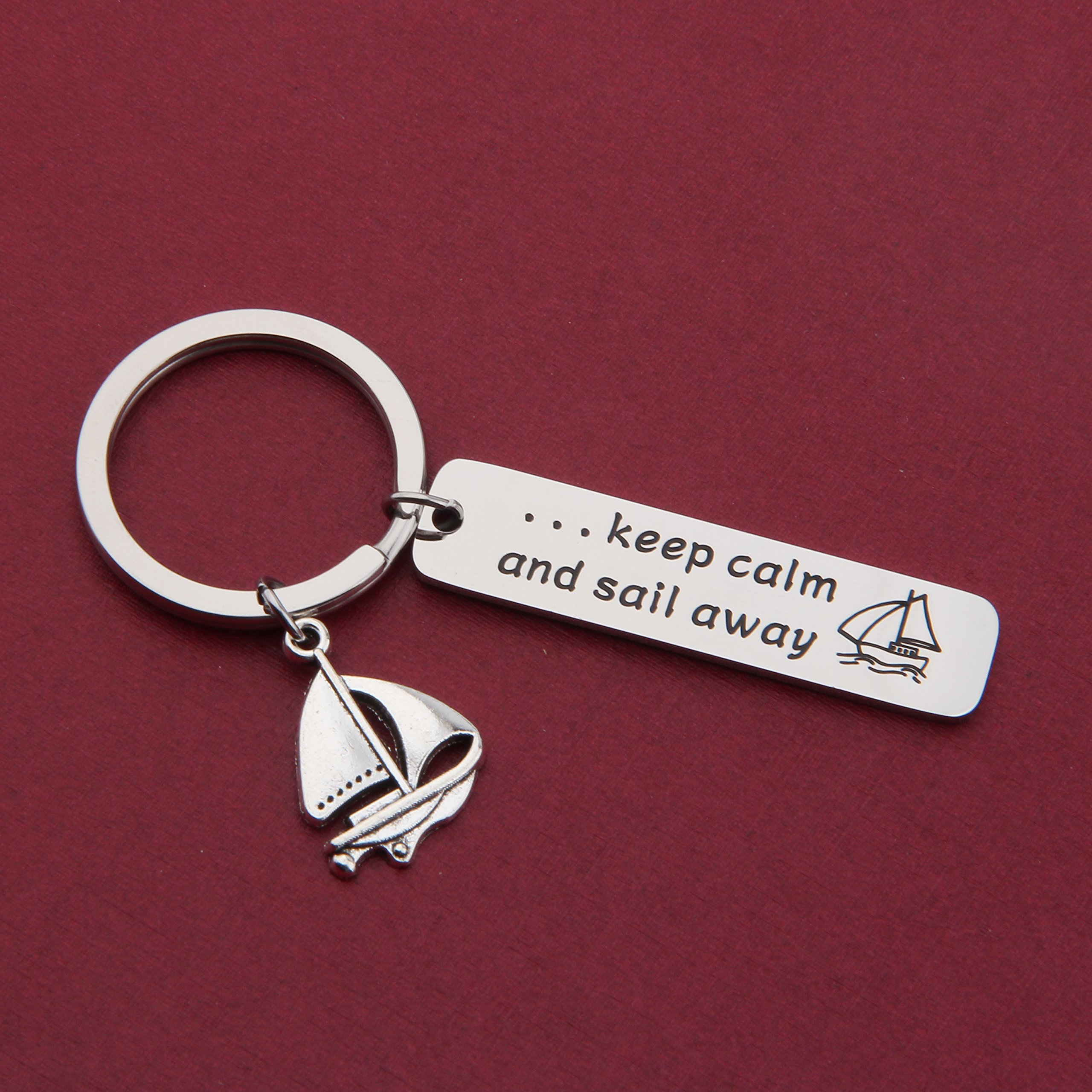 Gzrlyf Sailboat Keychain Nautical Keychain Boat Keychain Keep Calm And Sail Away Jewelry Captain Gift Skipper Gift Sailor Gift (Sailboat keychain)