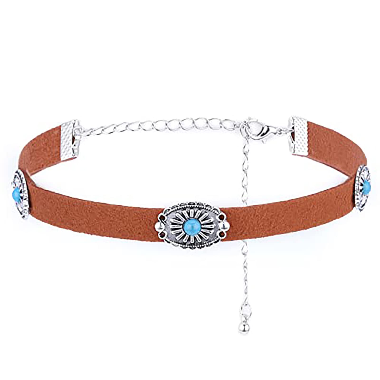 Olbye Bohemia Turquoise Choker Necklace Leather Choker Jewelry Suede Necklace for Women Boho Style