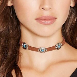 Olbye Bohemia Turquoise Choker Necklace Leather Choker Jewelry Suede Necklace for Women Boho Style