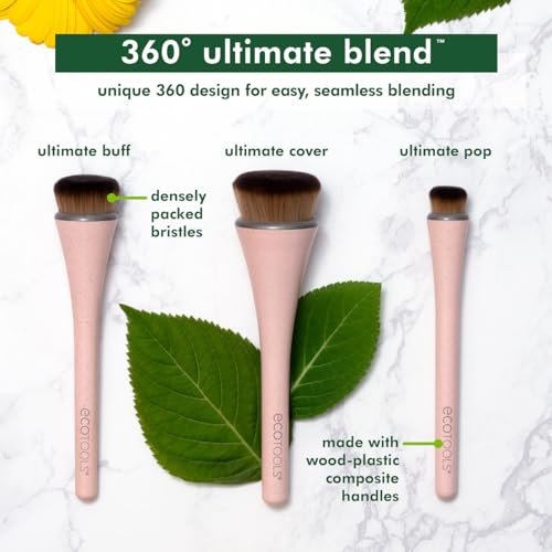 EcoTools 360 Ultimate Blend Makeup Brush Kit, For Cream, Liquid, & Powder Foundation, Blush, & Bronzer, Buff & Blend Makeup, Full Coverage, Dense Bristles, Vegan & Cruelty-Free, 3 Piece Set