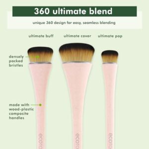 EcoTools 360 Ultimate Blend Makeup Brush Kit, For Cream, Liquid, & Powder Foundation, Blush, & Bronzer, Buff & Blend Makeup, Full Coverage, Dense Bristles, Vegan & Cruelty-Free, 3 Piece Set