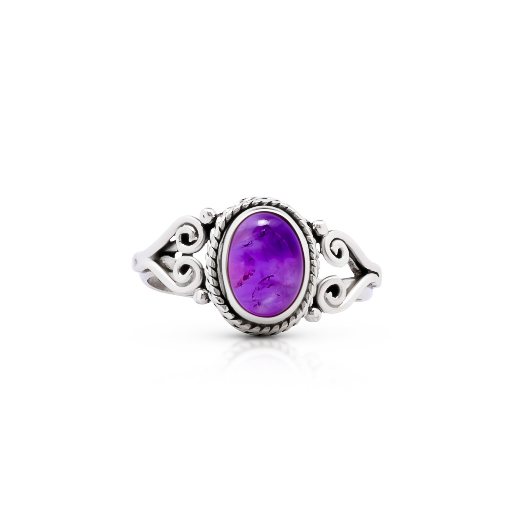 Koral Jewelry Amethyst Small Ethnic Ring 925 Sterling Silver Tribal Gipsy Boho US Size 6 7 8 (6)