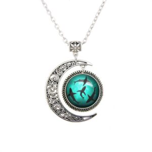 LERYDESI Sharks necklace Circling Sharks moon pendant Blue Ocean jewelry for women man best friend gift Chain length 22 inches