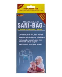 cleanwaste sani-bag+ commode liners with poo powder, 10 count, 32 ounce capacity, odor control, leak free, medical grade & clinically tested