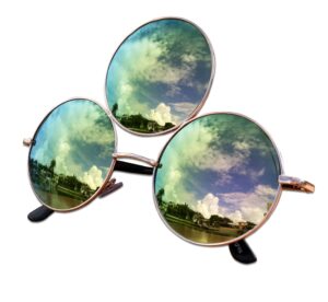 trippy lights third eye sunglasses, emerald green with pink reflective lens