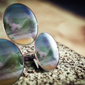 Trippy Lights Third Eye Sunglasses, Emerald Green with Pink Reflective Lens