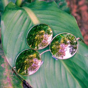 Trippy Lights Third Eye Sunglasses, Emerald Green with Pink Reflective Lens