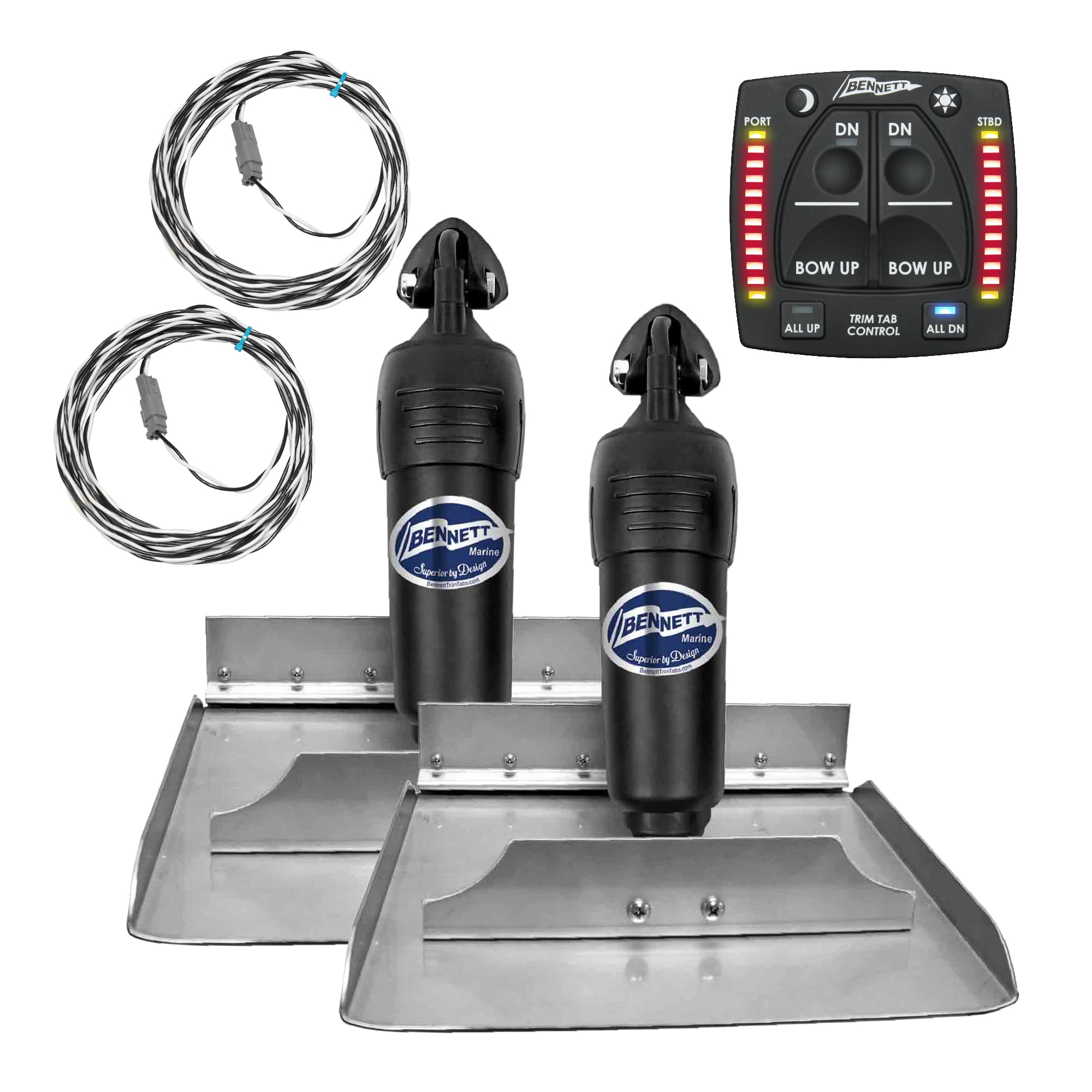 Bennett Bolt Electric Trim Tab System 12" x 12", includes Integrated Helm Control, Actuators, Wires Harnesses and Mounting Hardware, Complete Kit BOLT1212, 12V DC - FO4321