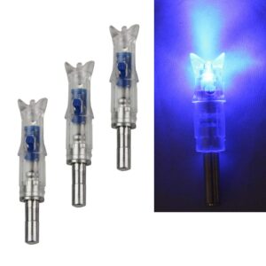 up100 battery replaceable no wrench 6pcs automatically bright led luminous arrow nock tail for archery arrow bow shaft id .297-.302" 6 colors (blue)