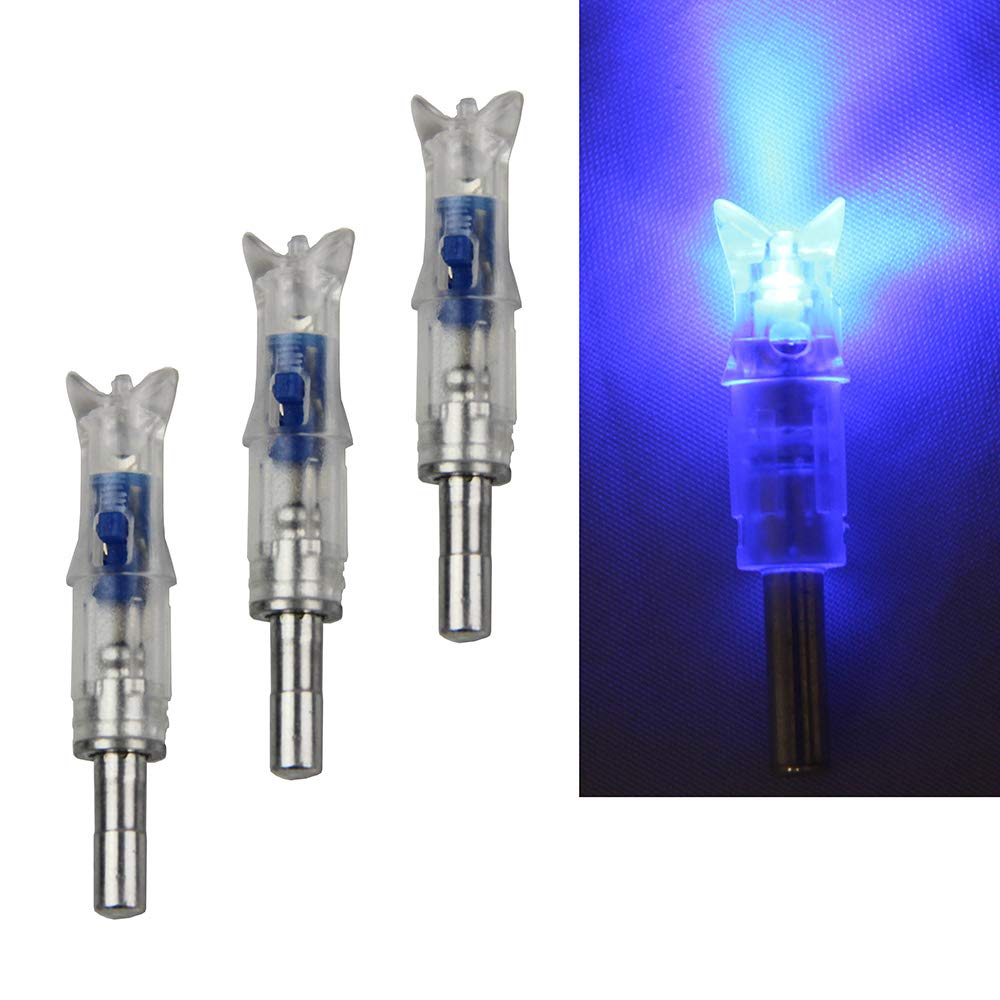 UP100 Battery Replaceable No Wrench 6PCS Automatically Bright LED Luminous Arrow Nock Tail for Archery Arrow Bow Shaft ID .297-.302" 6 Colors (Blue)