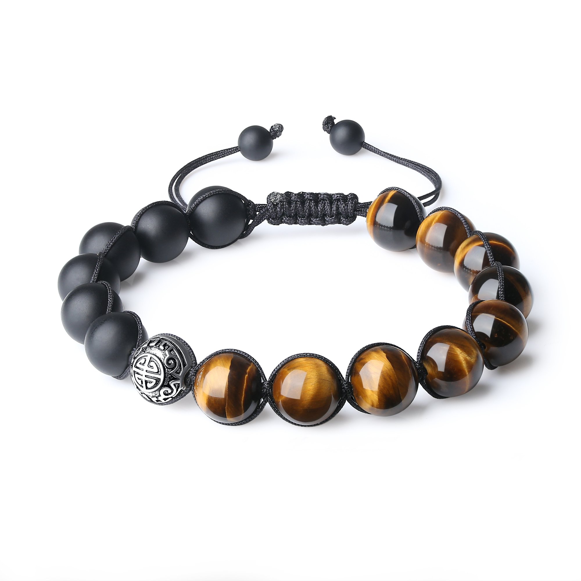 COAI 'Asia Blessing' Vintage 925 Sterling Silver Bead Onyx Tiger Eye Bracelet