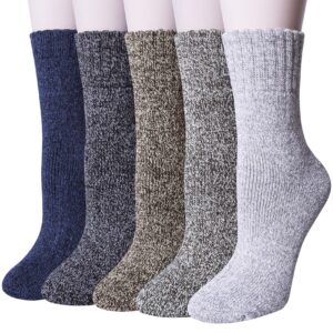 Loritta 5 Pairs Womens Wool Socks Thick Knit Vintage Winter Warm Cozy Crew Socks Gifts,Multicolor 021a