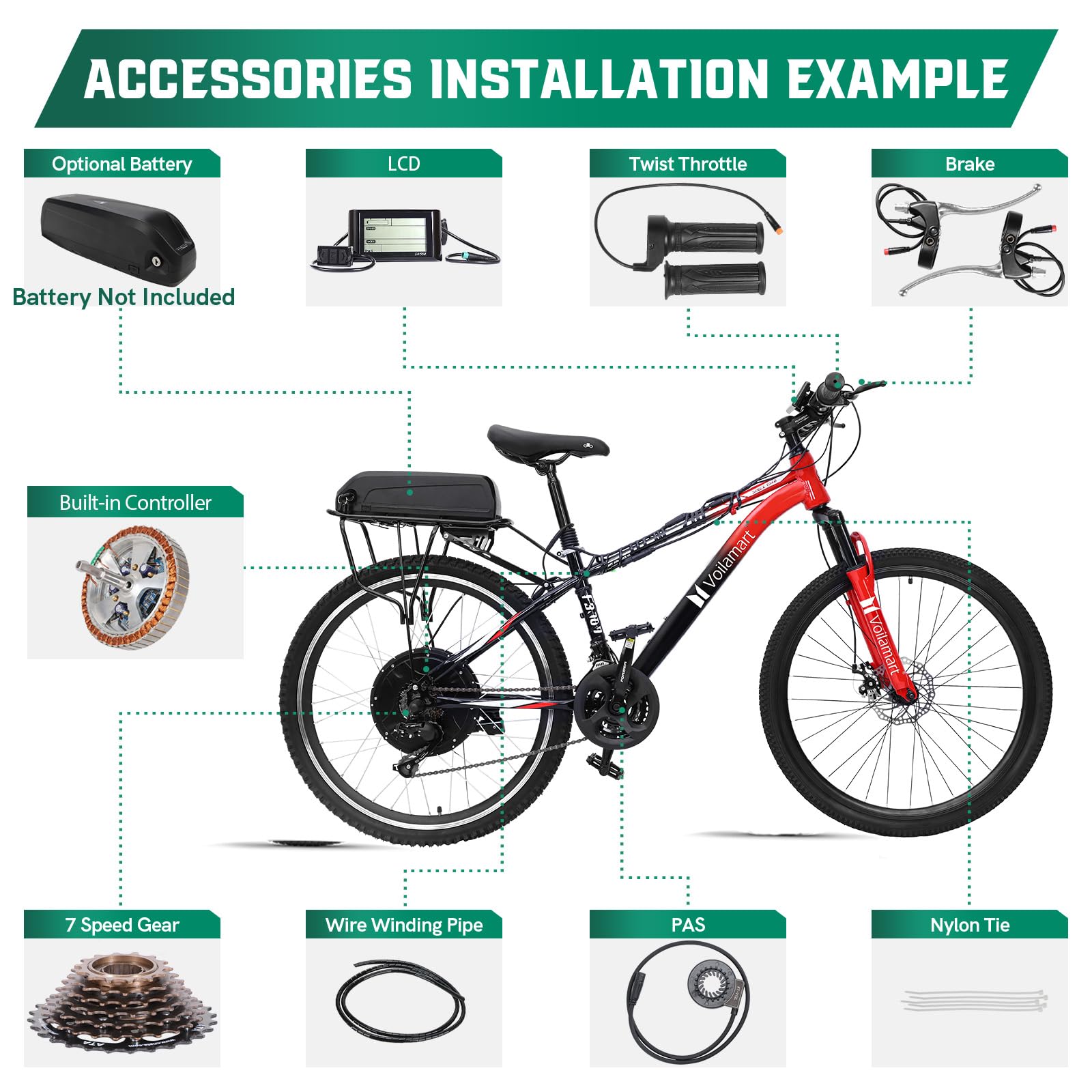 Voilamart 26" Waterproof Ebike Conversion Kit 48V 1500W LCD Display E-Bike 135MM Rear Hub Motor Wheel Built-in Controller Electric Bike Conversion Kit 750W Restricted (135mm Dropout Rear Wheel Kit)