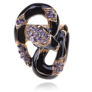 Alilang Black Enamel Body Purple Crystal Rhinestone Serpent Snake Fashion Sized Ring, Size 6