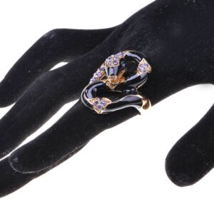 Alilang Black Enamel Body Purple Crystal Rhinestone Serpent Snake Fashion Sized Ring, Size 6