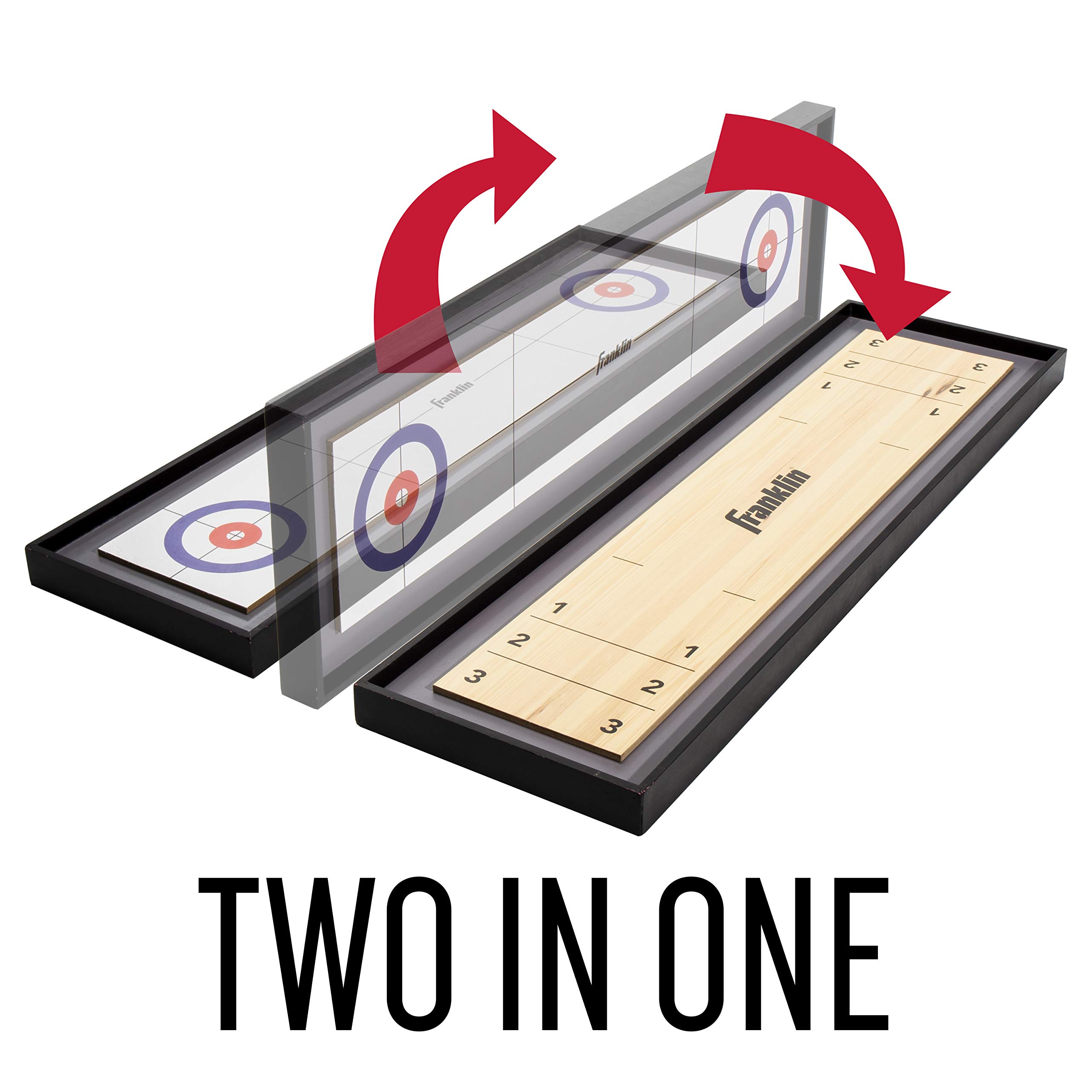 Franklin Sports 2-in-1 Shuffleboard Table and Curling Set - Portable Tabletop Set Includes 8 Rolling Mini Pucks - 45"