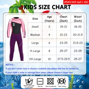 NATYFLY Kids Wetsuit, 2.5mm Neoprene Thermal Swimsuit, Full Wetsuit for Girls Boys and Toddler, Long Sleeve Kids Wet Suits for Swimming (New Pink-Girls Wetsuit-2.5mm, 4)