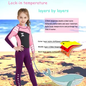 NATYFLY Kids Wetsuit, 2.5mm Neoprene Thermal Swimsuit, Full Wetsuit for Girls Boys and Toddler, Long Sleeve Kids Wet Suits for Swimming (New Pink-Girls Wetsuit-2.5mm, 4)