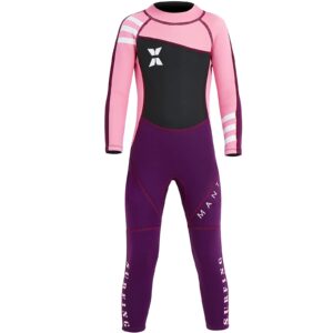 NATYFLY Kids Wetsuit, 2.5mm Neoprene Thermal Swimsuit, Full Wetsuit for Girls Boys and Toddler, Long Sleeve Kids Wet Suits for Swimming (New Pink-Girls Wetsuit-2.5mm, 4)