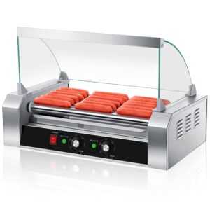 Sybo Commercial Grade Stainless Steel Electric 18 Hot Dog 7 Roller Grill Cooker Machine with Detachable Glass Cover, 1000-Watts