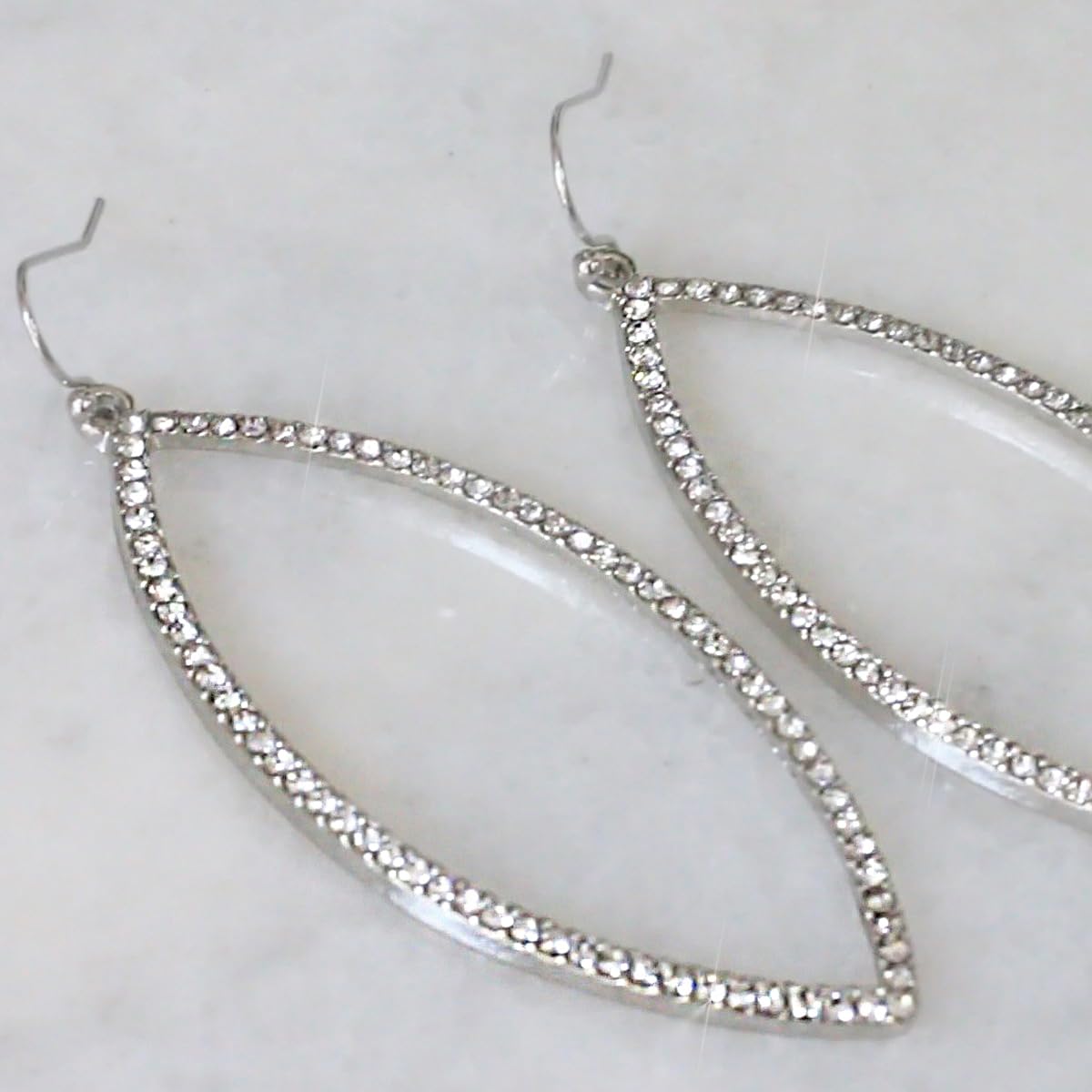 Rhinestone Earrings for Women - 925 Sterling Silver Plated Dangly Earrings for Women, Silver Drop Earrings, Sparkly Simulated Diamond Earrings Dangling, Silver CZ Dangle Hoop Teardrop Earrings