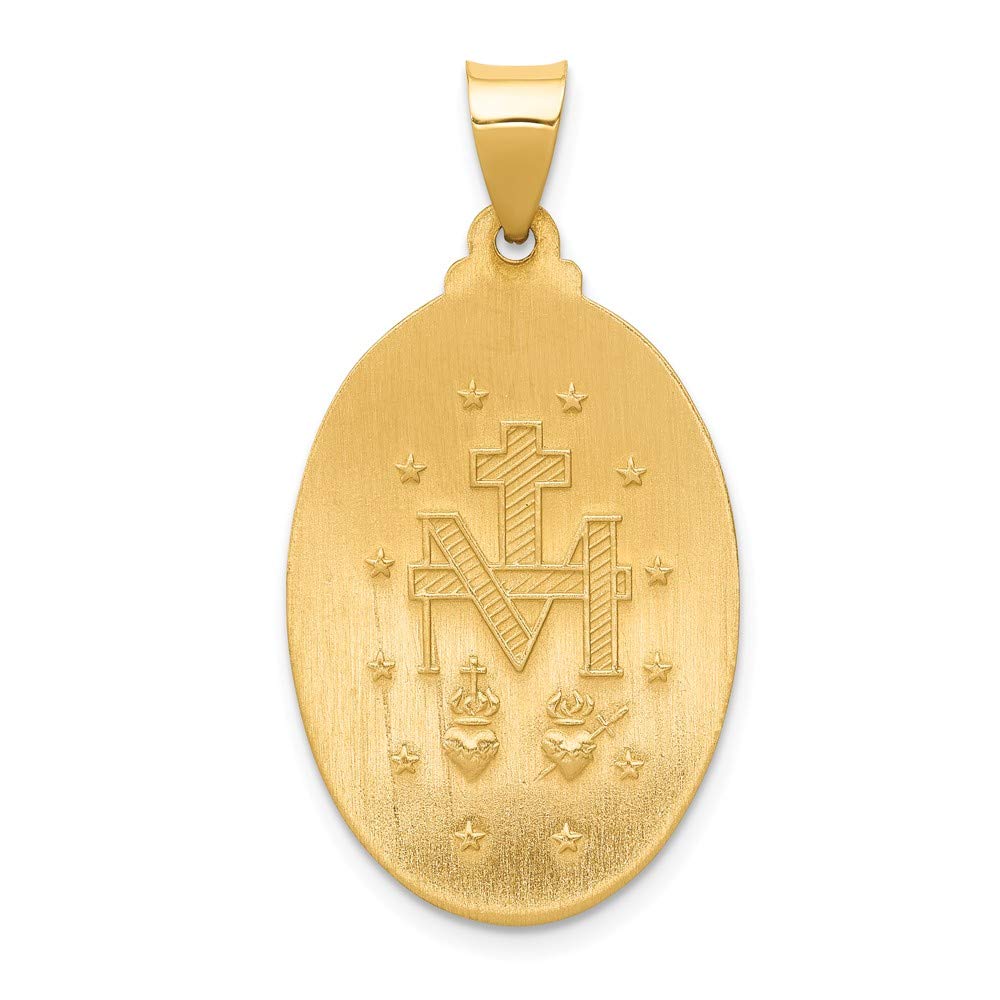 FB Jewels Solid 14K Yellow Gold Polished And Satin Miraculous Medal Pendant (0.71 x 1.14 Inches)