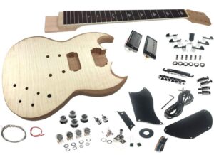 solo sg style diy guitar kit, basswood body, flamed maple top