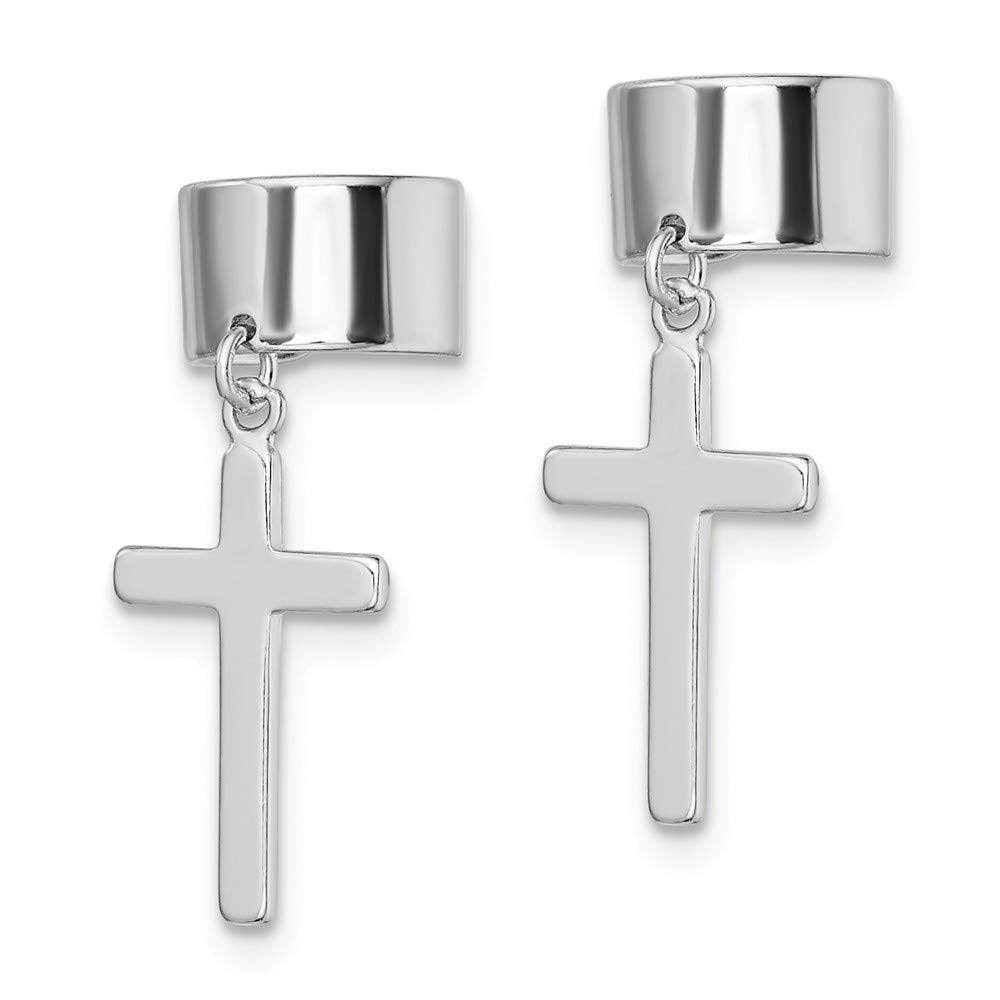 FB Jewels Solid Sterling Silver Rhodium-Plated Cuff Cross Earrings