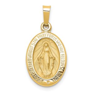 fb jewels solid 14k yellow gold polished and satin miraculous medal pendant (0.43 x 0.71 inches)