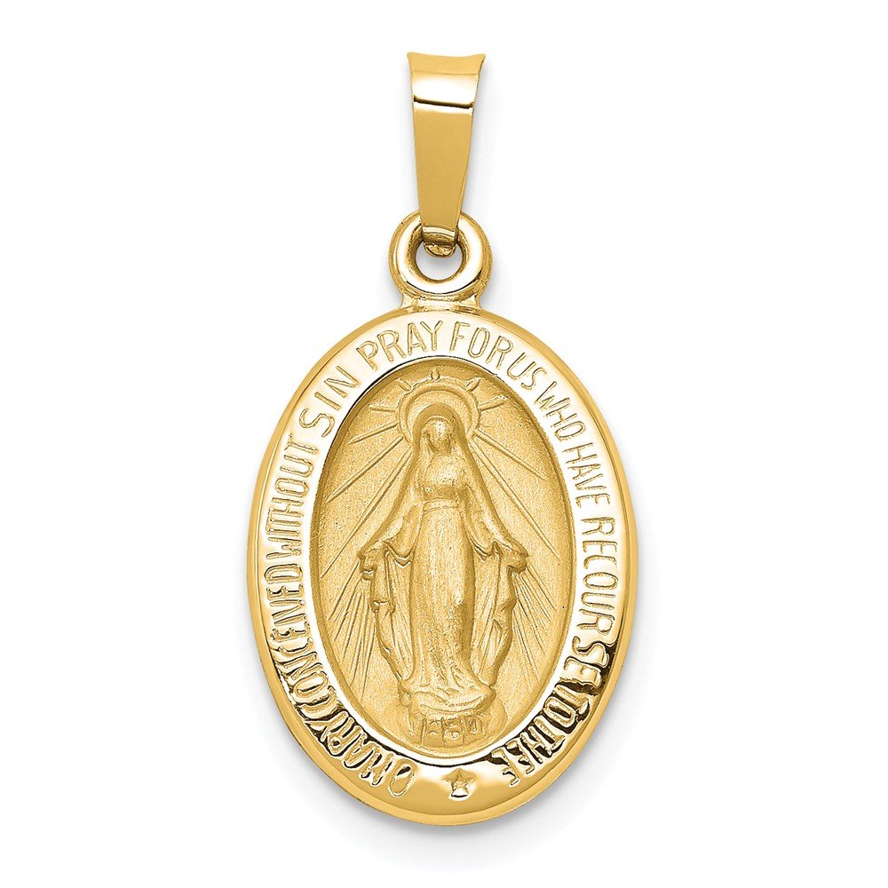 FB Jewels Solid 14K Yellow Gold Polished And Satin Miraculous Medal Pendant (0.43 x 0.71 Inches)